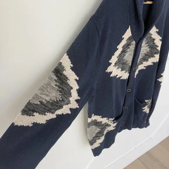 Pendleton XXL Navy Blue Cotton Cardigan Sweater with Geometric Aztec Pattern - Picture 4 of 5